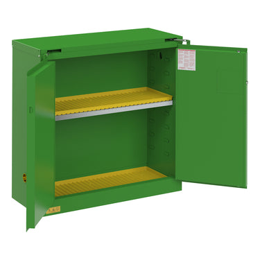 FM Approved, Pesticide Storage Cabinet, 30 Gallon, 2 Doors, Self Close, 1 Shelf, 2 Plastic Trays, Green
